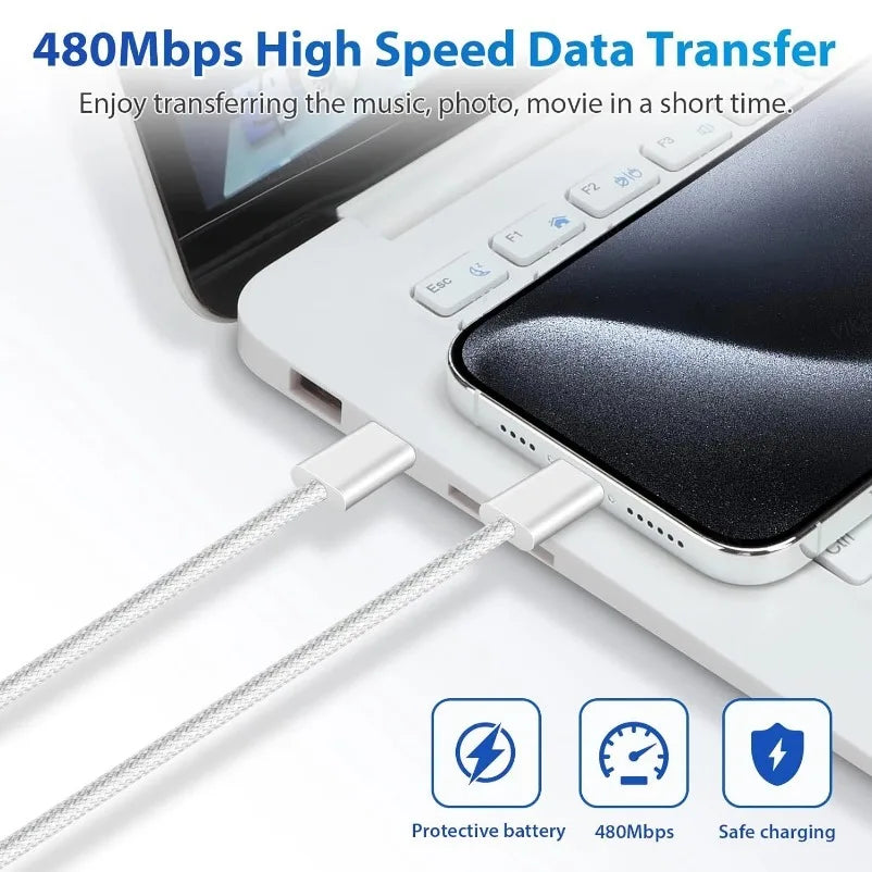 VIKEFON USB-C 60W Snabbladdningskabel – För iPhone, Samsung, Xiaomi m.fl.