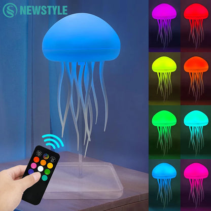 RGB Jellyfish-nattlampa – touchstyrd och uppladdningsbar för skrivbord och rum