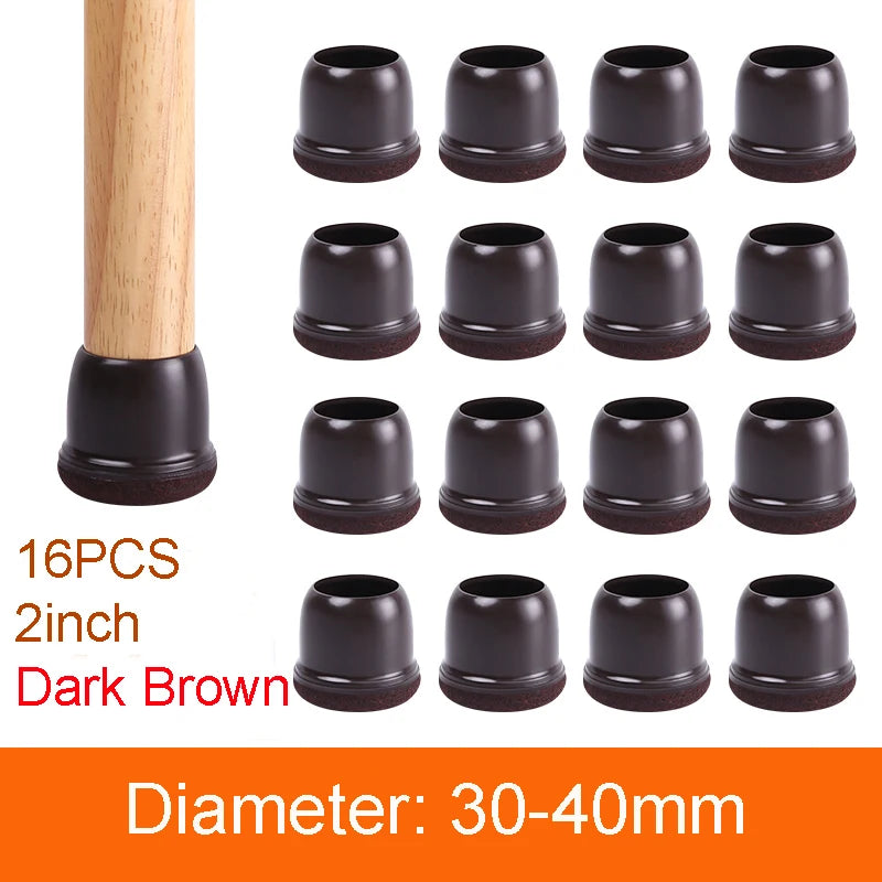 16-pack möbel ben-skydd med filt – rund och fyrkantig, transparent