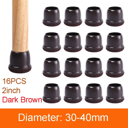 16-pack möbel ben-skydd med filt – rund och fyrkantig, transparent