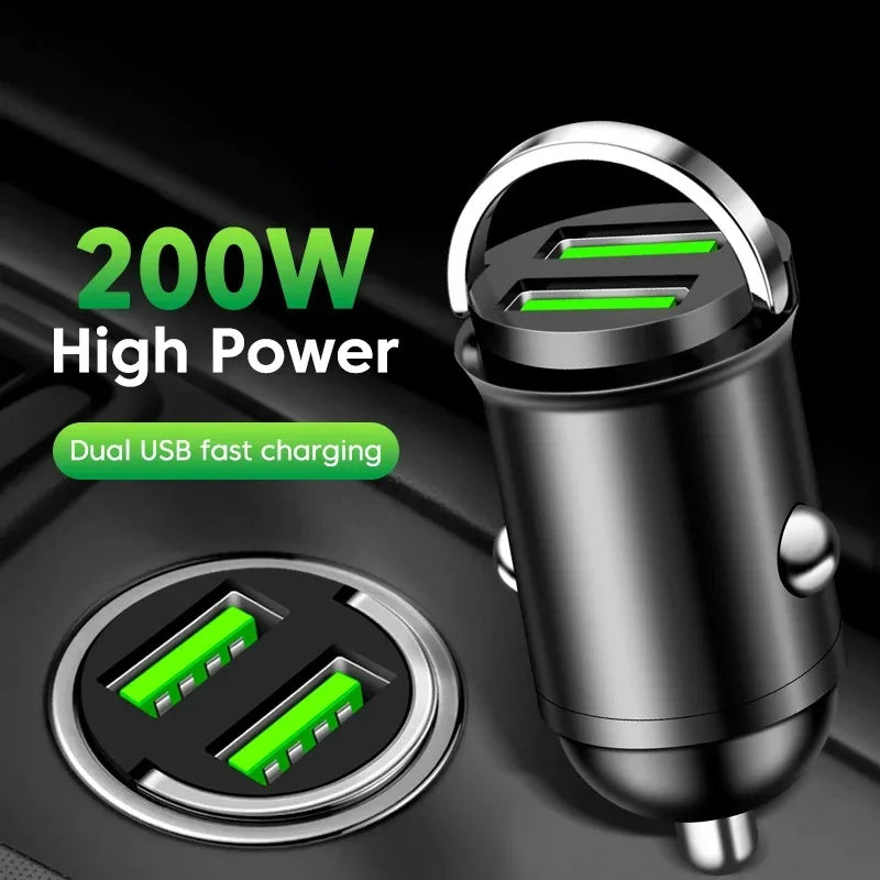 200W Car Mobile Phones Fast Charger Dual USB Quick Charger 3.0 USB Type C 12-24V Lighter Fast Charging Car Power Charger Adapter