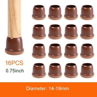 16-pack möbel ben-skydd med filt – rund och fyrkantig, transparent