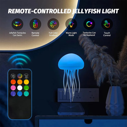 RGB Jellyfish-nattlampa – touchstyrd och uppladdningsbar för skrivbord och rum