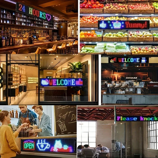 LED-matris skylt med Bluetooth – rullande text & animationer för bil och butik