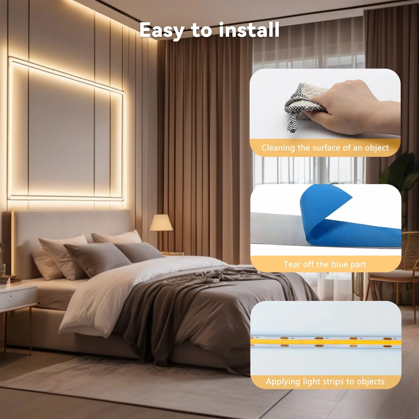 Touch LED-remsa COB 5V USB, Dimmbar, 320 LED/m, Flexibel